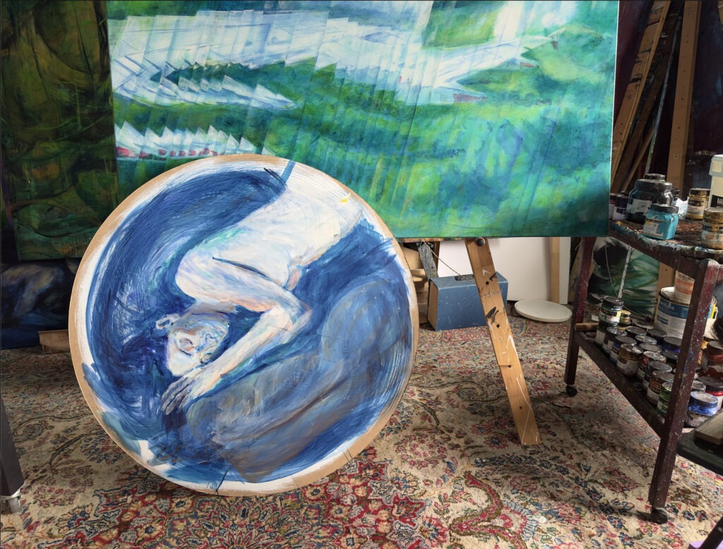 Happy snap from Billy Shannon's painting studio showing some works in progress